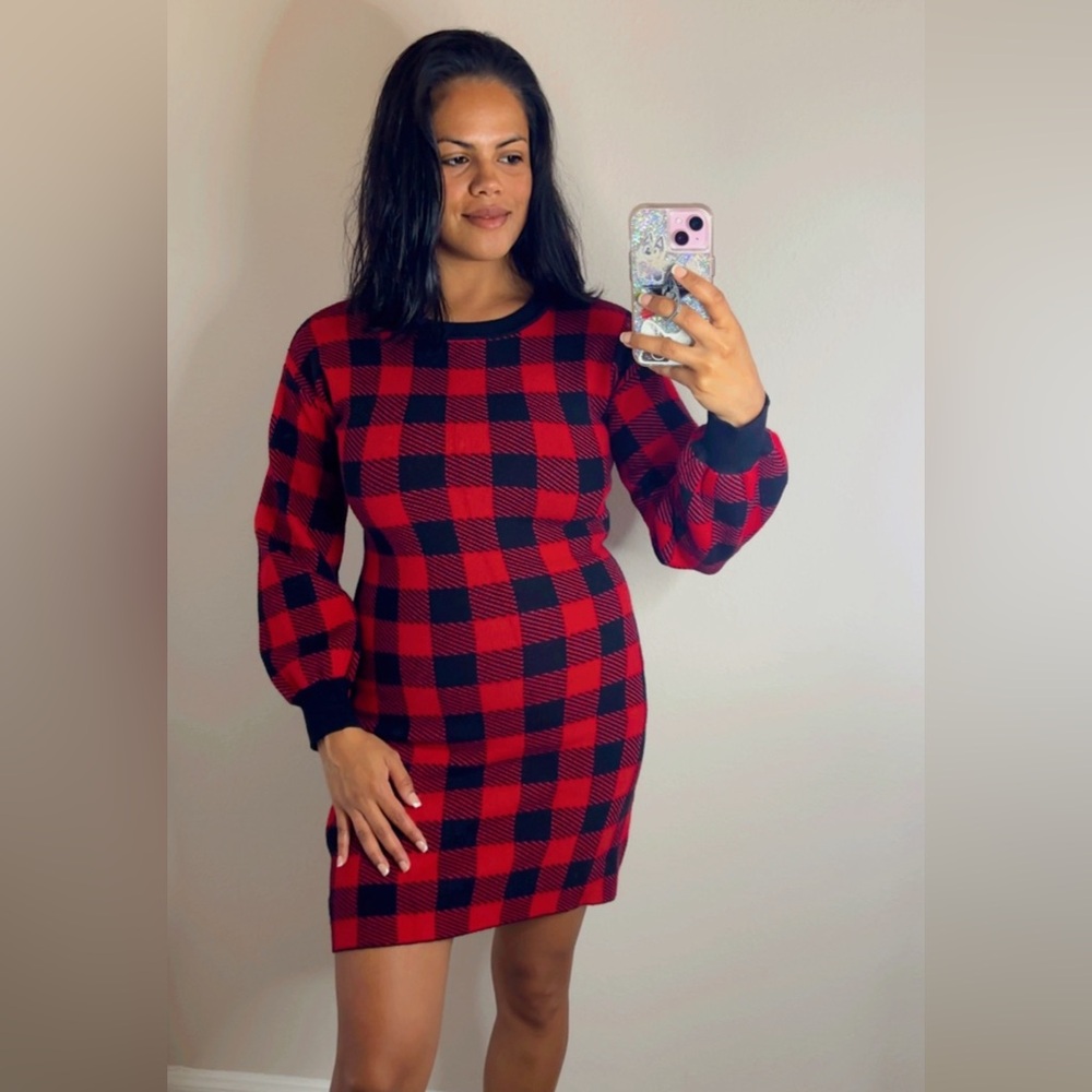 VICI Rochester Gingham Long Sleeve Red Dress